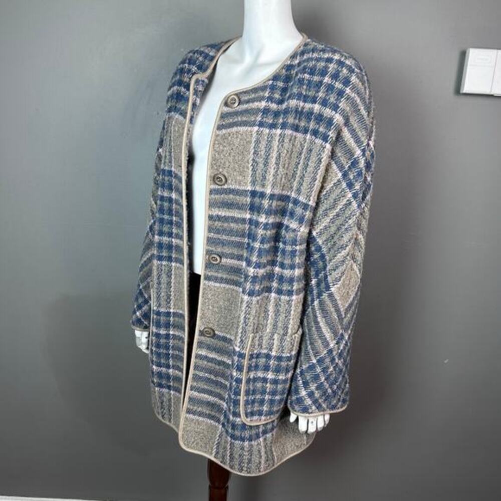 Basler jacket women's Large XL wool long plaid blazer overcoat FR 46 lagenlook